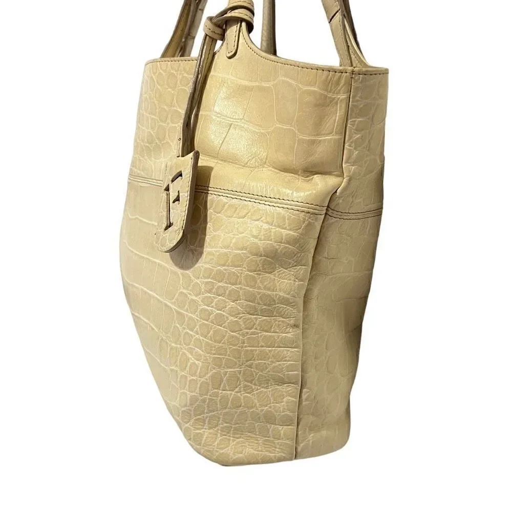 Furla Women's Crocodile Embossed Cream Shoulder Bag